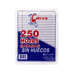 Resma Hoja Rayada Corsario 250 Hojas 8.5 X 11 Sin Hueco