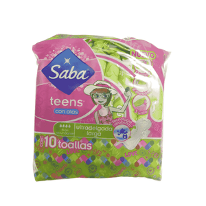 Toalla Femenina Teens Saba 10 Un Con Alas Ultradelgadas Largas