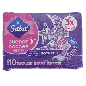 Toalla Femenina Saba 10 Un Extra Larga Nocturna Sin Alas