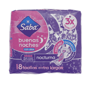 Toalla Femenina Saba 8 Un Extra Larga Nocturna Con Alas