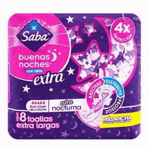 Toallas Femenina Saba 8 Und Nocturnas Extra Largas Con Alas