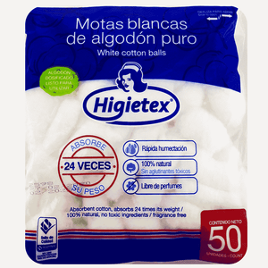 Algodón Higietex Bolsa De Motas Blancas 25Gr