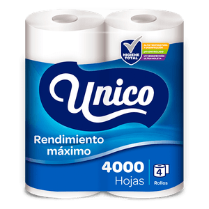 Papel Higiénico Unico 4 ROLLOS Rendimiento Máximo 4000 Hojas