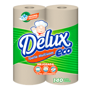 Papel Toalla Delux 2 ROLLOS Natural 140 Hojas Dobles