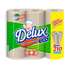 Papel Toalla Delux 3 ROLLOS Natural Doble Hojas