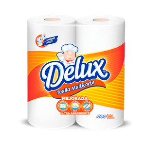 Papel Toalla Delux 2 ROLLOS Multicorte Blanco 400 Dobles Hojas