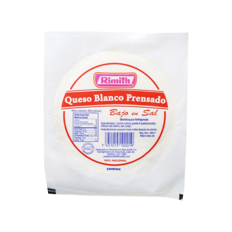 Queso-Blanco-Rimith-255-gr-Prensado-Bajo-En-Sal