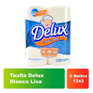 Papel Toalla Delux 2 ROLLOS Blanco 140 Hojas Dobles