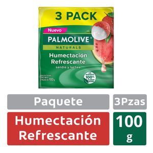 Jabón de Tocador Palmolive Naturals Humectación Refrescante Sandía y Lychee 100 g 3 Pack