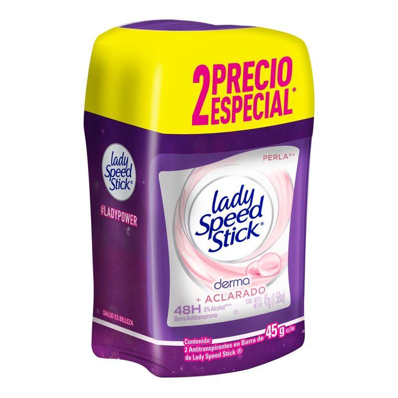 Antitranspirante-Lady-Speed-Stick-Derma---Aclarado-Perla-Barra-45-g-2-Pack