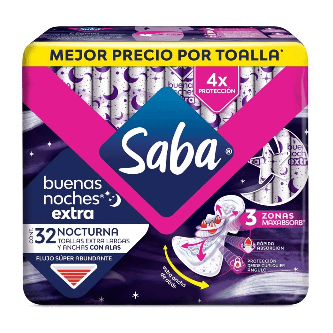 Andes apilar jugador Toalla Femenina Saba 32 Un Extra Larga Nocturnas Con Alas