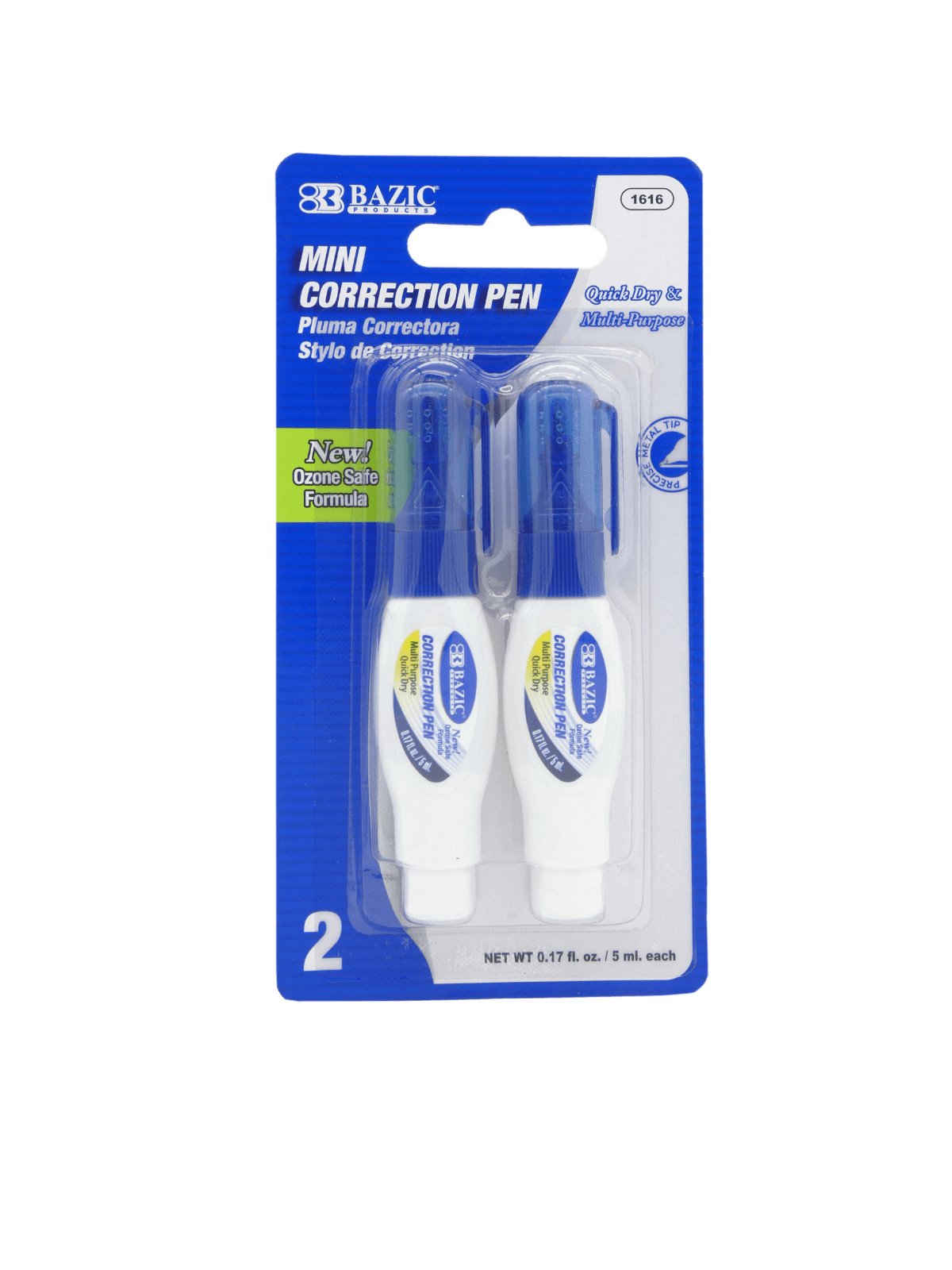BAZIC 0.17 FL OZ (5 mL) Metal Tip Mini Correction Pen (2/Pack