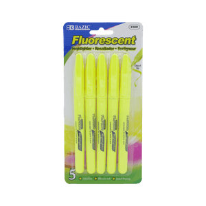 Resaltador Fluorescente color Amarillo 5PC BAZIC