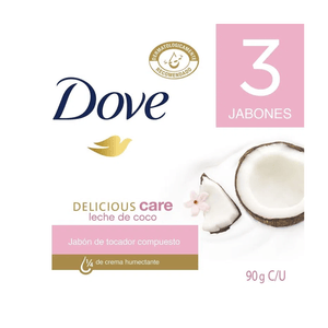 Jabon Dove Delicious Care Leche De Coco 3 Un 90 G