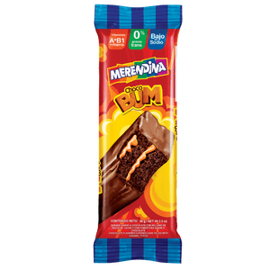 Galleta Merendina Bum Dulce sabor a chocolate con relleno de dulce de leche y con cobertura sabor a chocolate