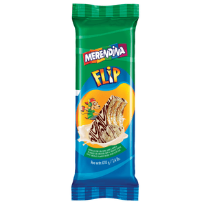 Galleta Merendina Flip Chocolate Blanco Relleno con crema sabor vainilla cubierto con cobertura sabor a chocolate blanco