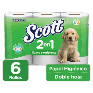 Papel Higiénico Scott 2 en 1 Doble Hoja 6 Rollos