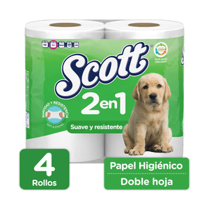 Papel Higienico 2 En 1 Scott Doble Hoja 4 Rollos