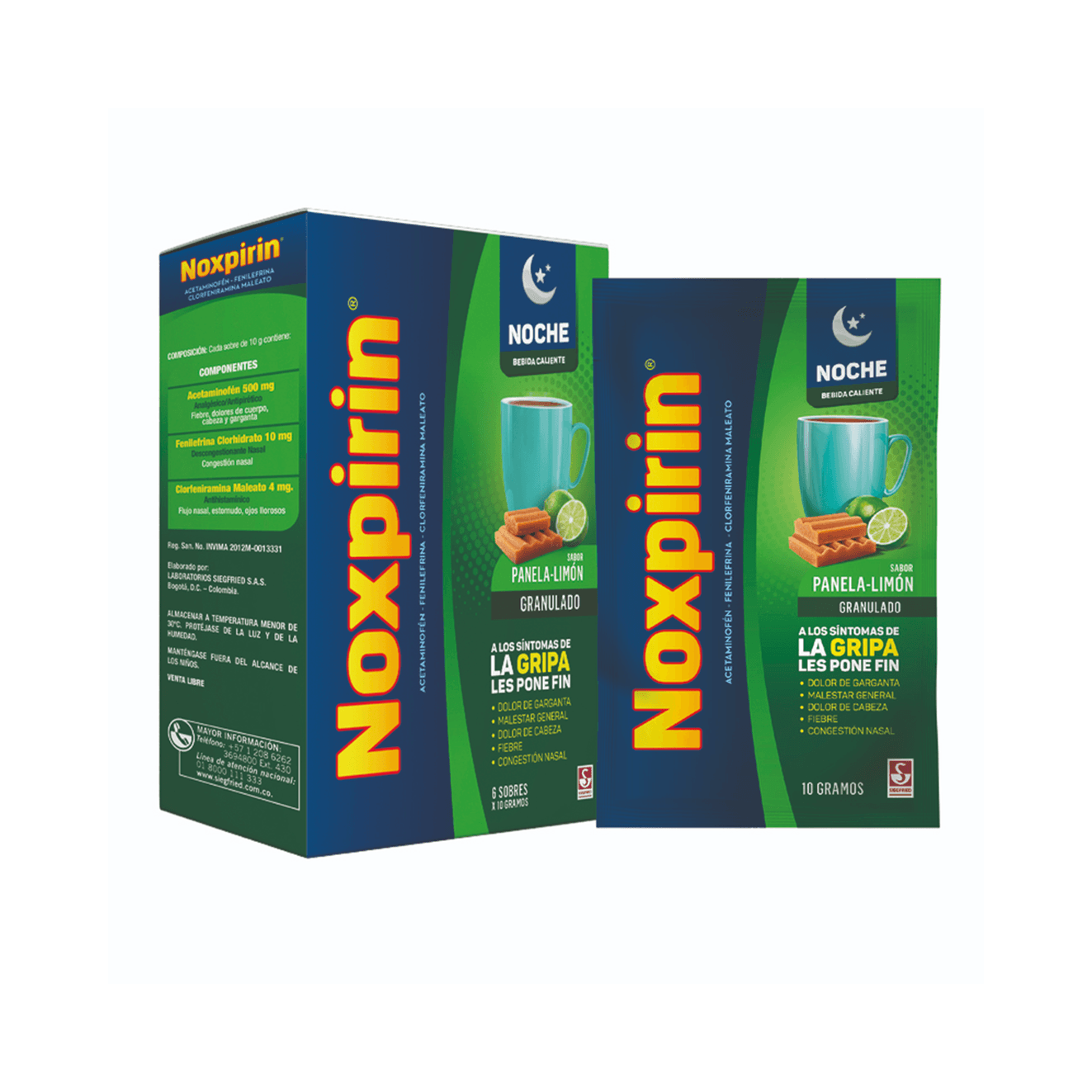 Noxpirin Caliente Noche Panela Limon Siegfried Caja X 6 10 G