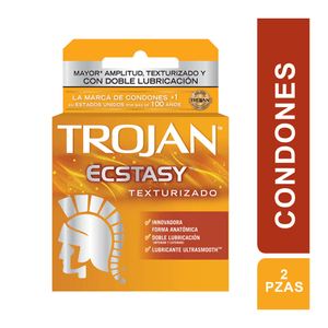 Caja Condones Trojan Ectasy Texturizado 2 Unidades
