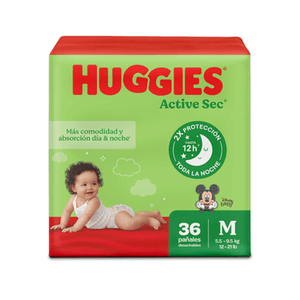 Pañales Huggies Active Sec Etapa 2/M 36U
