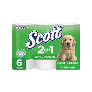 Papel Higiénico Scott 2 en 1 Doble Hoja 6 Rollos