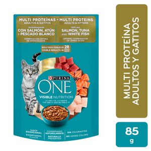 One Adult Cat Multi Proteínas Salmón, Atún y Pescado Pouch 85gr (3oz)