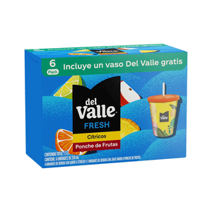 Bebidas del valle sabor cítricos & ponche de frutas 6 pack 250 ml + Vaso surtido gratis