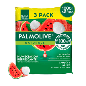 Jabón de Tocador Palmolive Naturals Humectación Refrescante Sandía y Lychee 100 g 3 Pack