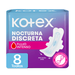 Toallas Higiénicas Femeninas Kotex Nocturna Discreta 8 Unidades