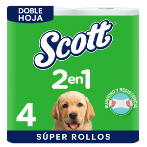 Papel Higiénico Scott 2en1 Súper Doble Hoja - 4 rollos