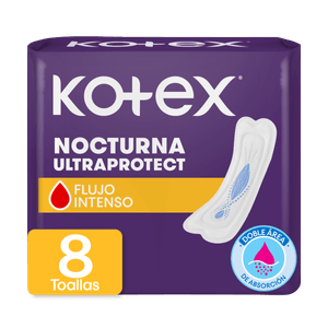 Toallas Femeninas Kotex Nocturna Ultraprotect Sin Alas 8 Unidades
