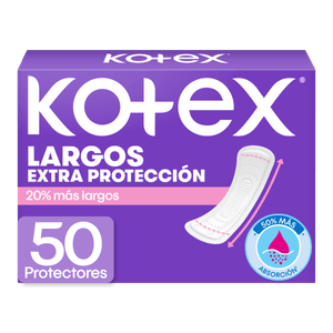Protectores Diarios Kotex Largos Extra Protección 50 Unidades
